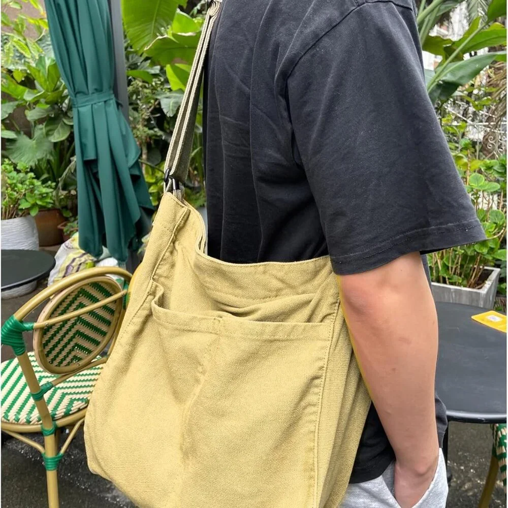 Canvas Hobo Crossbody Shoulder Tote Bag for Women and Men W/Multi-pocket Casual - Picture 2 of 4